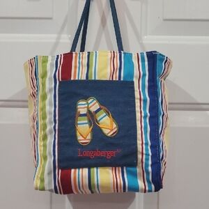 Longaberger Multicolor Striped Tote with Navy Accent